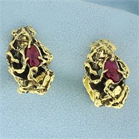 Antique Hand Made Nature Design Ruby Cufflinks in