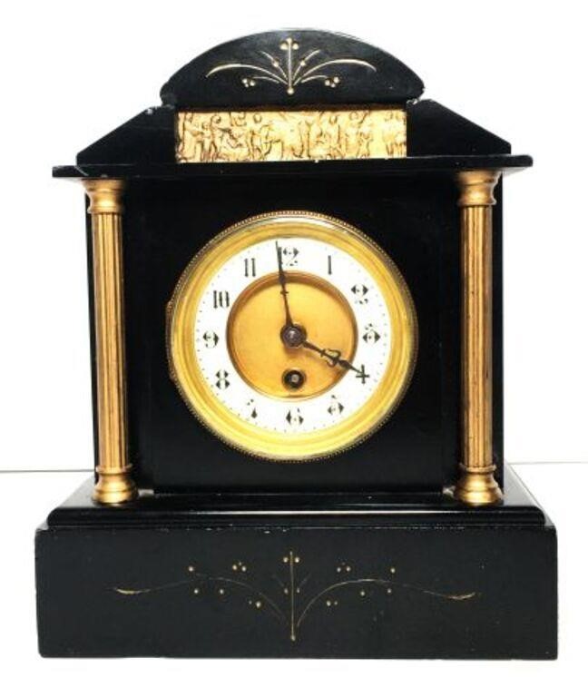 Wood Cased Vintage Mantle Clock with Metal