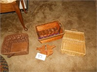 Wicker baskets, Sewing box, & misc.