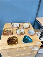 7 pottery ashtrays - signed