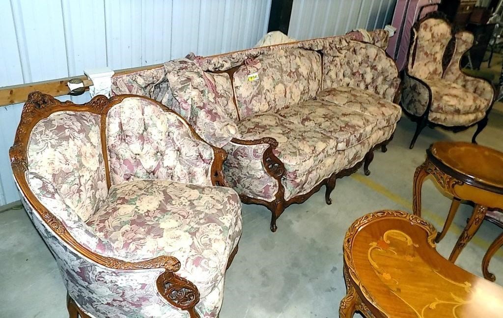 VERY ORNATE COUCH 2 CHAIRS AND