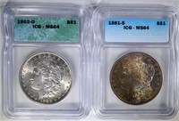 1881-S & 1902-O ICG MS64 MORGAN DOLLARS