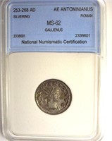 253-286 AD Gallienus Silvering NNC MS62 AE Anton