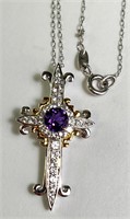 18" Sterling Chain/Sterling Amethyst Cross Pendant