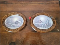 Wood Framed Oval Wall Art Set