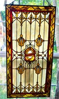 Antique Stained Glass Window Art  38.5" Tall