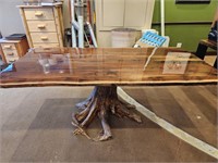 7ft Rustic Wood Table with Tree Trunk Base