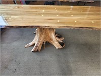 9ft Wood Table with tree Trunk Base