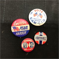 4 Vintage Presidential Election Pins