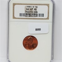 NGC 1991-D MS67RD Lincoln Penny