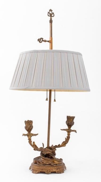 French Bronze Acanthus Leaf Bouillotte Lamp