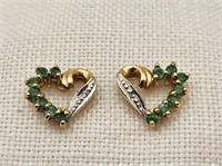 10K Gold Heart Earrings Emeralds