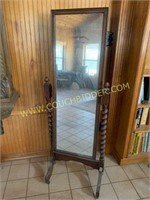 Antique wood framed floor mirror barley twist