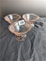 Set of 3 Pink Depression Royal Lace Sherbert Dishs