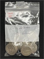 20 Washington Silver Quarters Pre-64