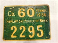 1936 Co.60 No.2295 Penna Resident Hunter license