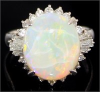 Platinum 5.79 ct Natural Opal & Diamond Ring