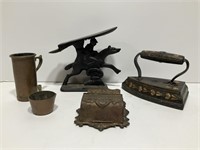 Antique Cast Iron Match Safe & Copper Measure
