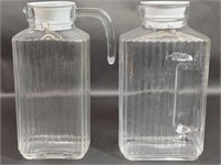 Ribbed Glass Refrigerator Pitcher Pair