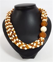Amber & Cream Coloured Resin Beaded Necklace