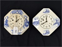 2 Delft 8 Day Porcelain Wall Clocks