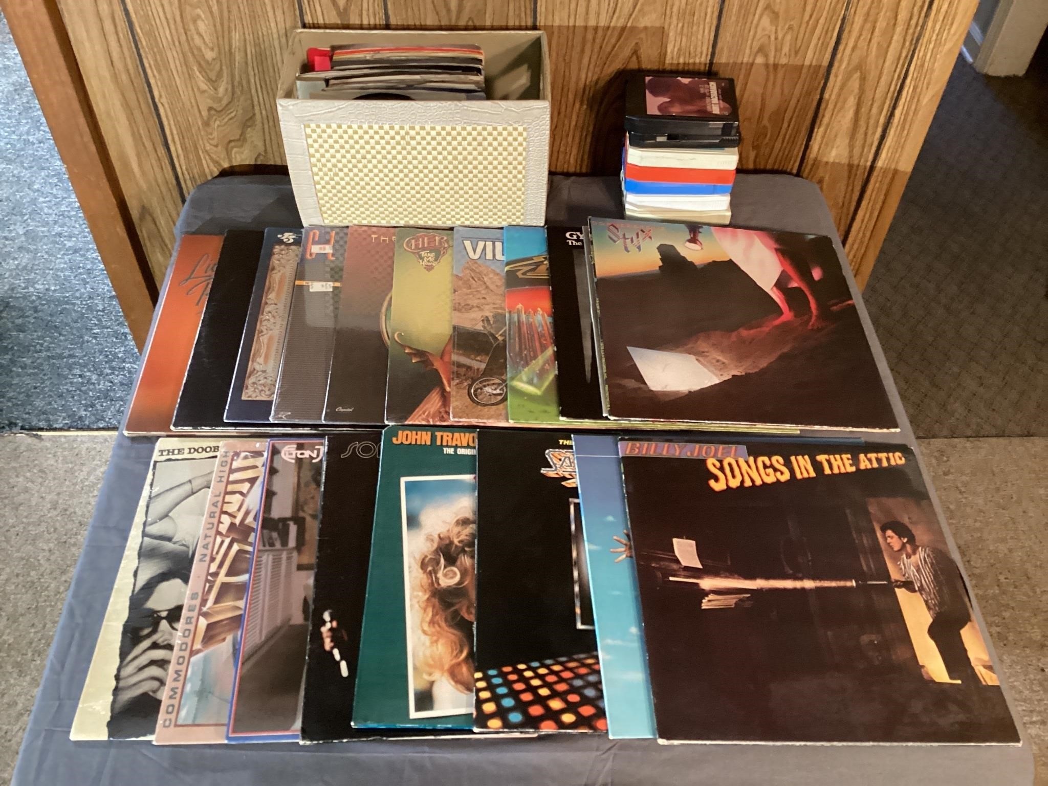 Assorted Eight tracks albums, and 45’s