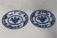 Unmarked Delft Flow Blue Oval Plates / Platters