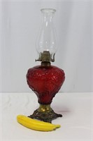 1800's NY Red Glass Oil Lamp