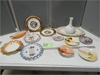 Decorative painted platters, saucers, glass bowls
