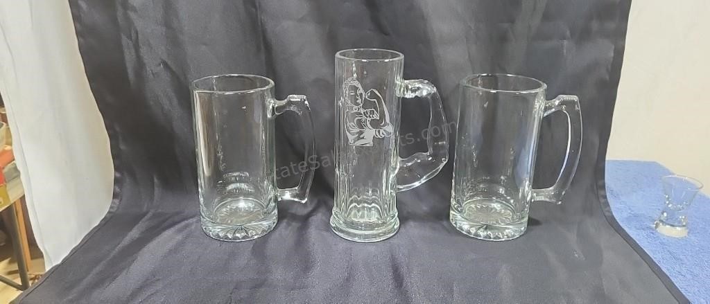 Large beer mugs. Rosie the Riveter and others.