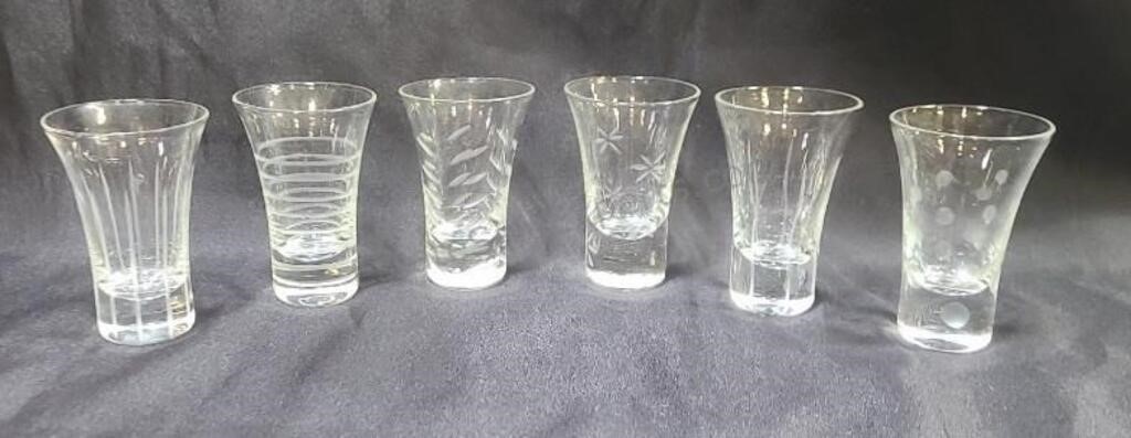 Etched glass shot glasses.