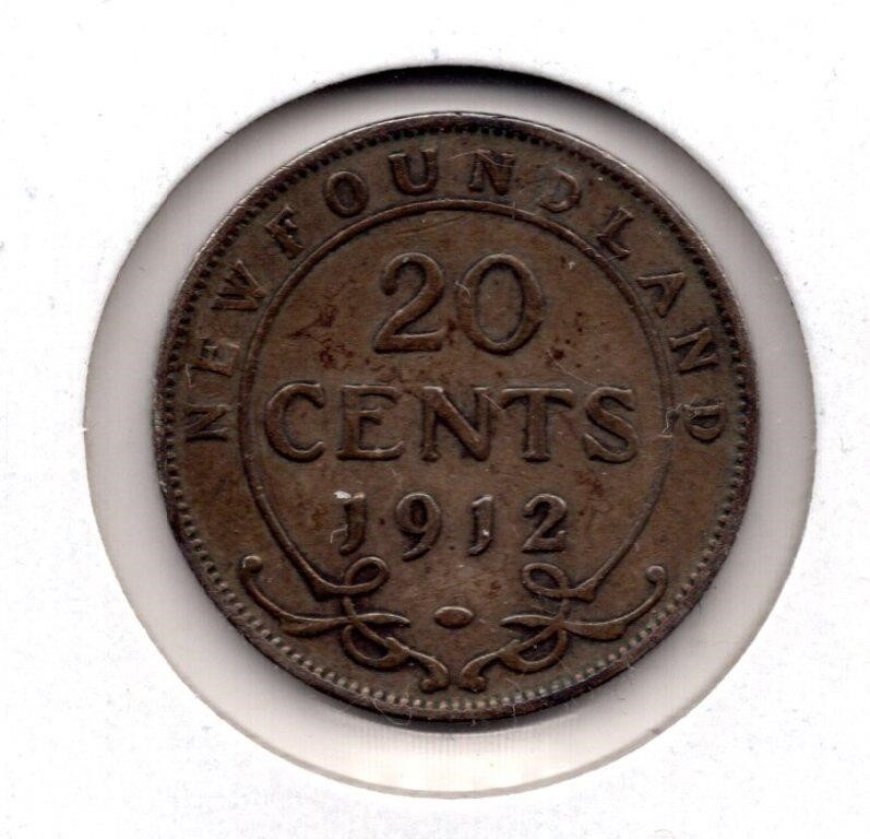 1912 Newfoundland 20 Cent Silver Coin