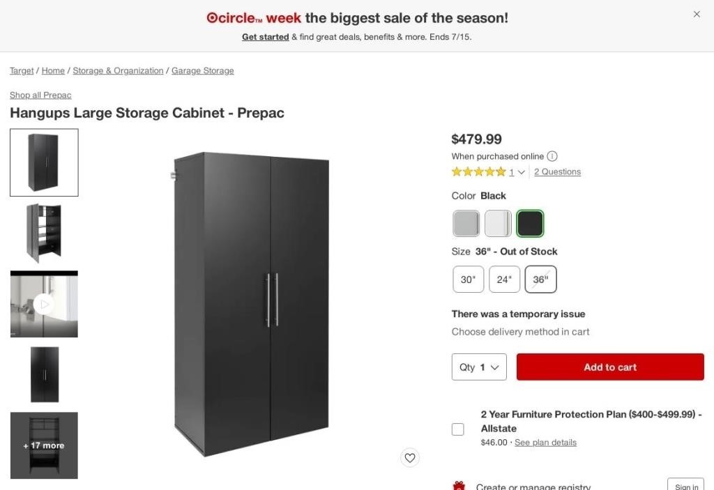 W8027  36 Hangups Large Storage Cabinet Black - P