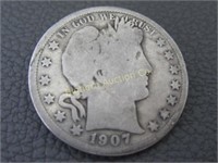 Barber 1907 Silver Half Dollar