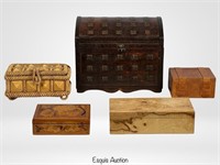 Vintage Wooden Chest & Wood Carved Jewelry Boxes