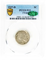 Coin 1937-D Buffalo 3-Leg-PCGS-F12+CAC