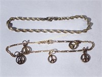 (2) Sterling Silver Bracelets: Peace Sign