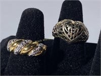 (2) Sterling Silver & Gold Toned Rings