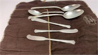 (3) butter knives, (1) large spoons, (1) soup