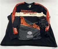 New Harley Davidson Shirt, Bag, & Gloves