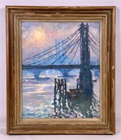 Van Moppes oil painting, Bridge, 19.5" x 23.5"