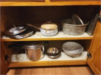 Cabinet lot of pots pans and more