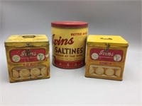 Lot of three Ivins  Saltines advertising tins
