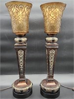 Tuscan-Style Pair Torchiere Console / Buffet Lamps