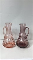 Pair Handblown Glass Pitchers Amethyst&Pink U16A