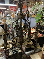 ANTIQUE IRON CHANDLIER W/CREST-NEEDS REWIRING