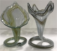 Vintage Swirl Glass Vases 10.5" Coil Base