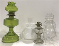Various vintage oil lamp parts