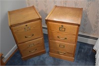 Pair of oak 2 drawer file cabinets; as is