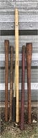 Selection of implement handles for a shovel, axe,